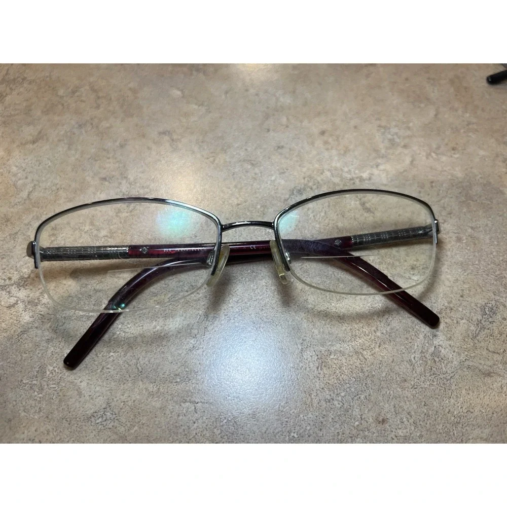 BURBERRY B1157 1003 Italy Silver/Burgundy Half Rim Eyeglasses Frame 52-17-135